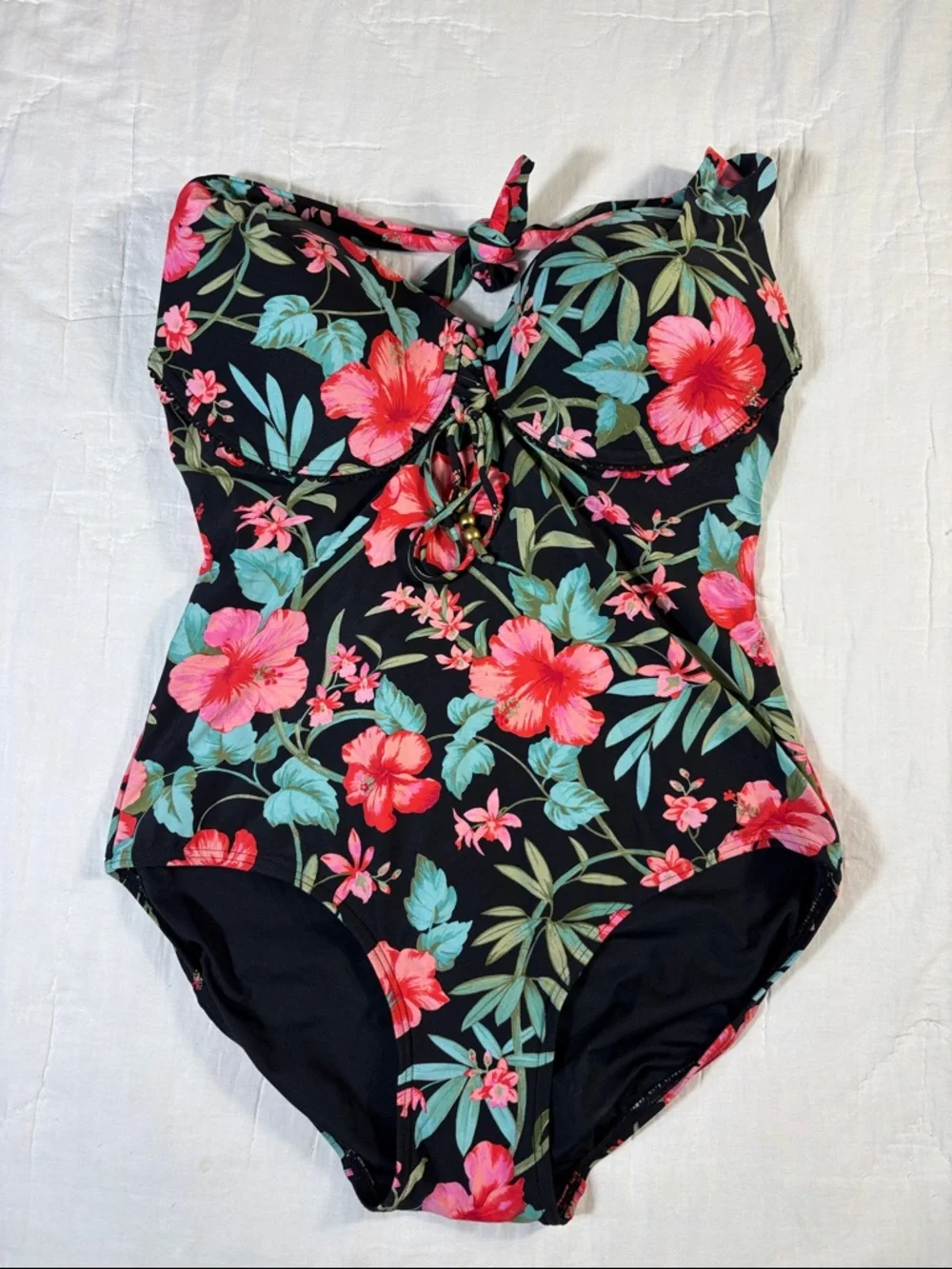 Coco Reef Spiced Tropical Floral Halter Top Tie-Back Underwire Bra 36DD/38DD - Picture 11 of 12